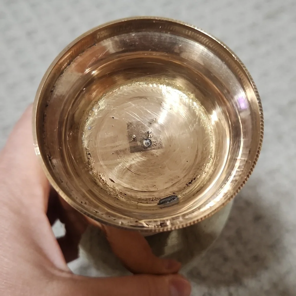 Vintage Elegant Golden Brass Vase and Candlestick Holder With Handle Set